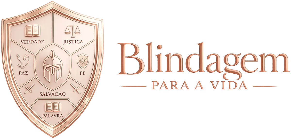 Logotipo Blindagem para a Vida com escudo em rosé